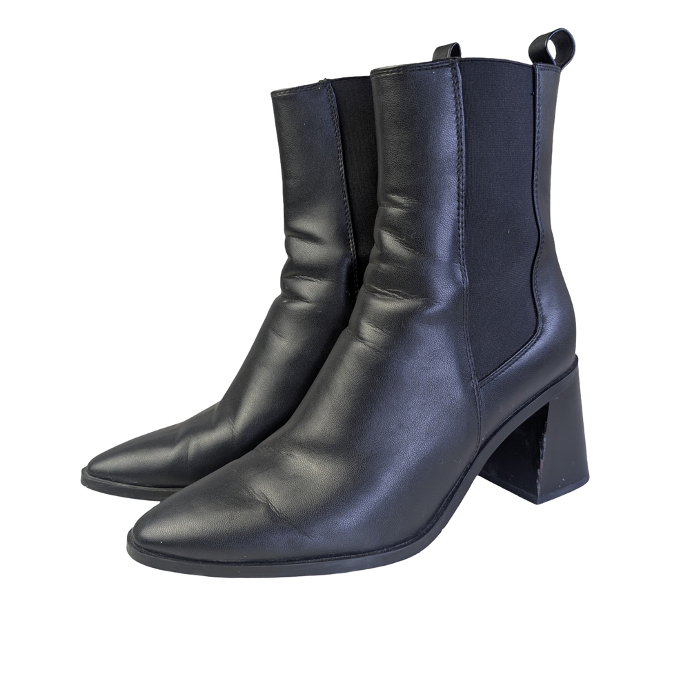 Zara Black Heeled Chelsea Boots | Pointed Toe Flared Heel | EU 37